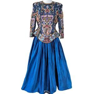 Vintage James Benjamin Evening Gown Wearable Art Beaded Embroidery Taffeta Dress